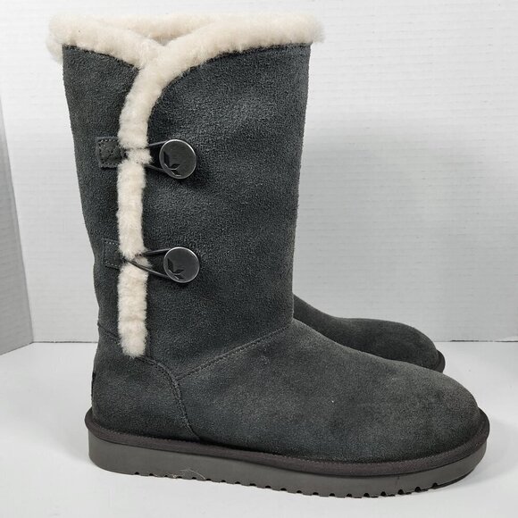 Koolaburra By Ugg Sz 9 Gray Suede Button Boots 9M Faux Fur Mid Calf - Picture 2 of 5